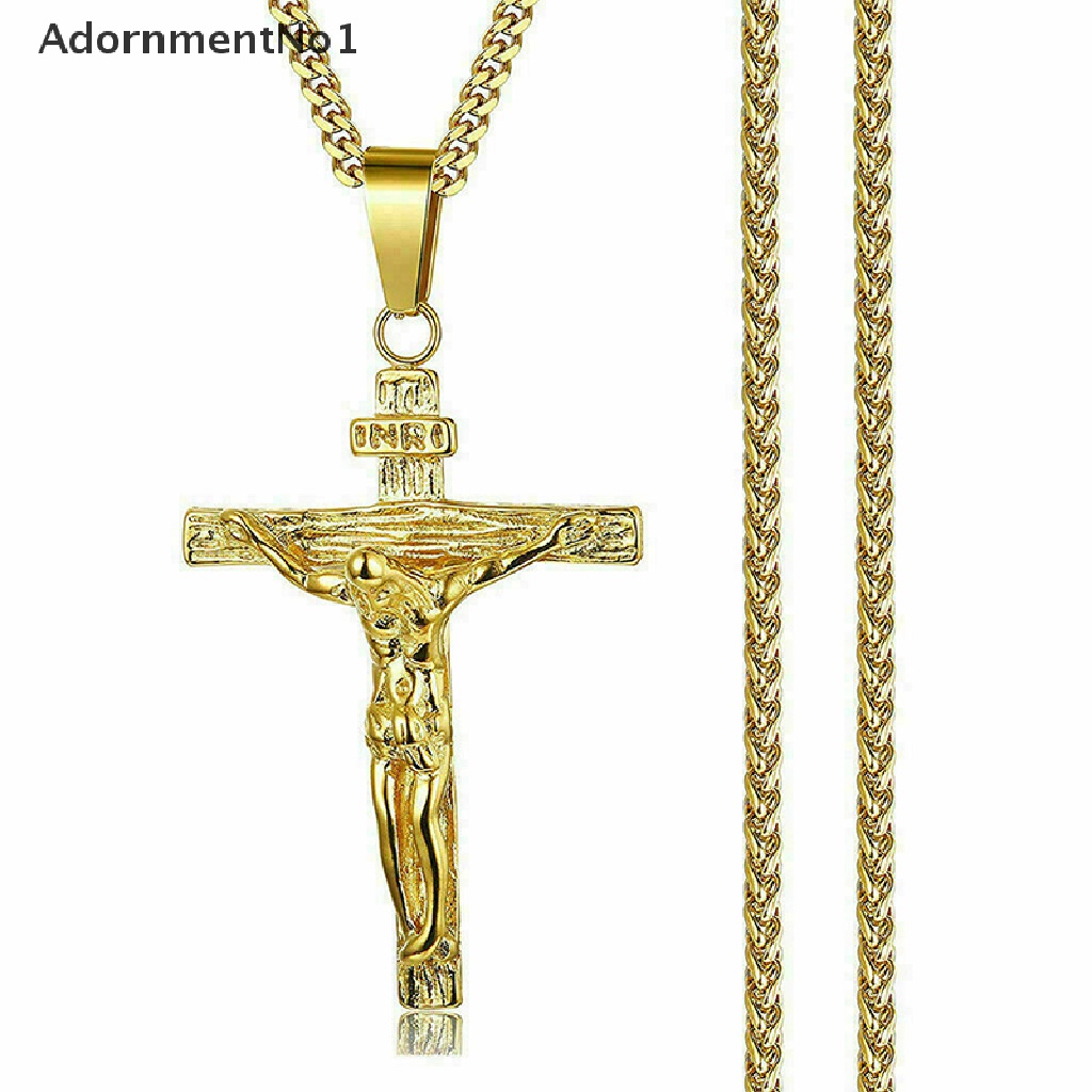 (AdornmentNo1) Kalung Rantai Dengan Liontin Salib Yesus Bahan Stainless Steel Untuk Pria