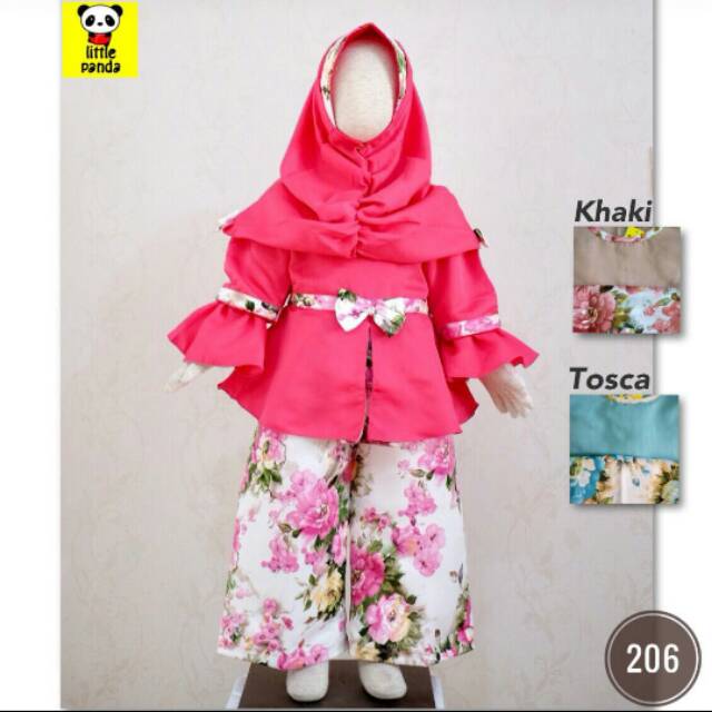 Baju muslim setelan gamis celana kulot bunga anak perempuan