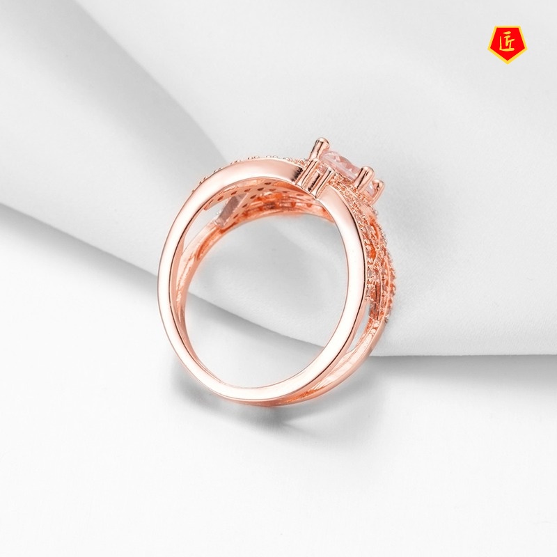 [Ready Stock]Luxury Full Diamond Micro Setting Ring Rose Gold