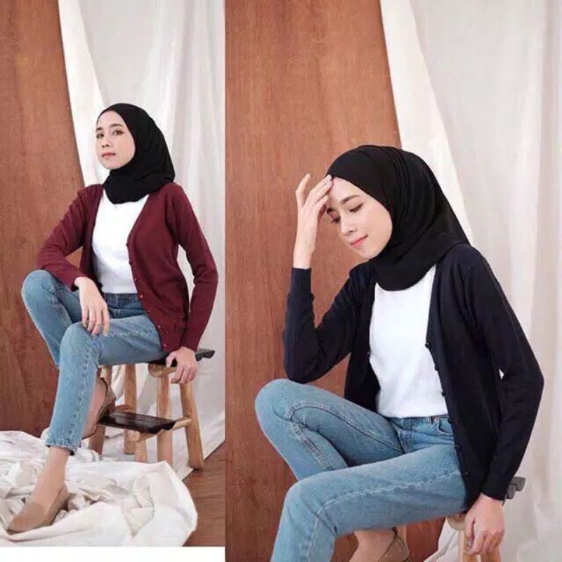 Cardigan Rajut Basic Polos Size Standart Dan Jumbo