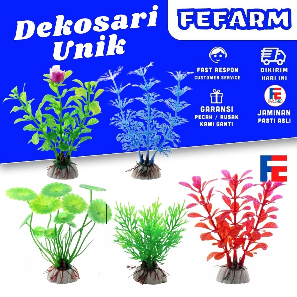 TANAMAN BUNGA PLASTIK HIASAN DEKORASI AKUARIUM AQUASCAPE MOTIF DAUN PANJANG 10-14CM FEFARM