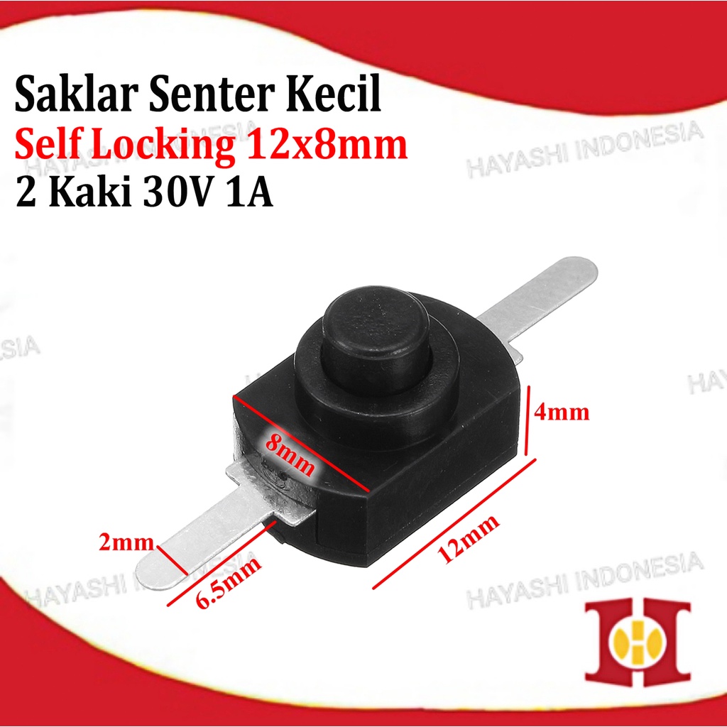 Saklar Senter Kecil 30V 1A 2 Kaki Self Locking Push On Off Switch DC-20pcs