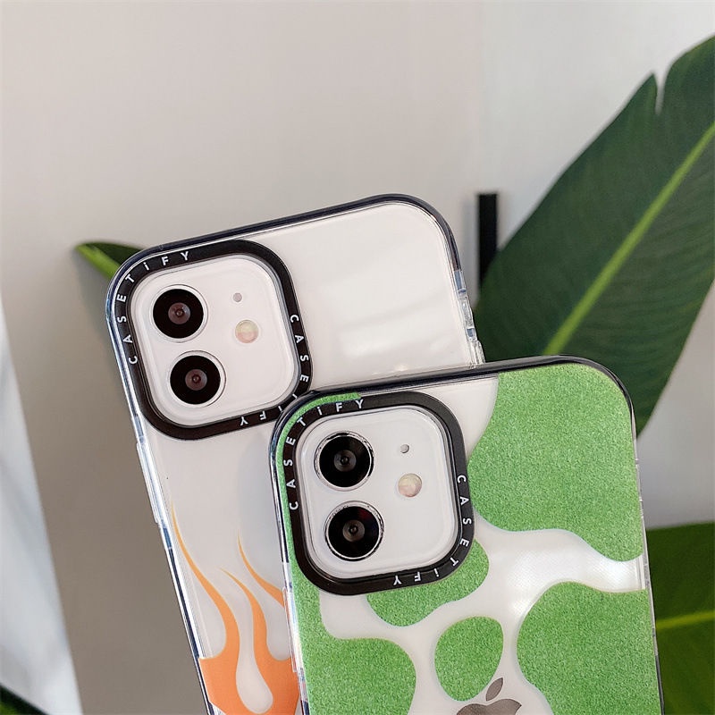 Soft Case Motif Api Dan Rumput Hijau Untuk iPhone 11 / 12 / 13 Pro Max 7 / 8 Plus / X / XR / Xs Max