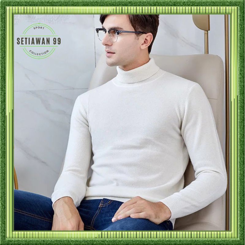 Kaos Lengan Panjang Turtleneck Turtle neck Pria kerah Tinggi PUTIH Kaos Distro Premium