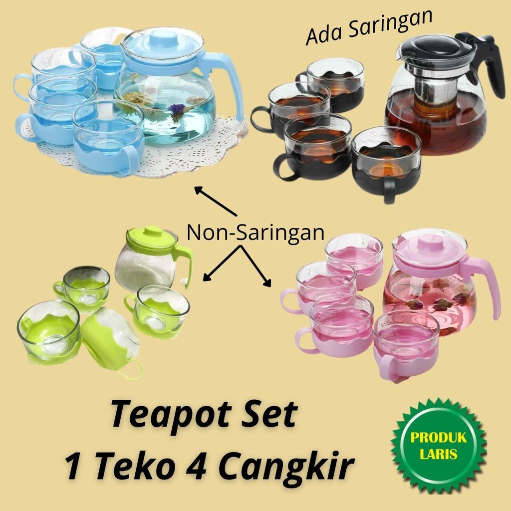 Tea Pot Set isi 1 Teko 4 Cangkir / Teko 4 in 1 Elegant