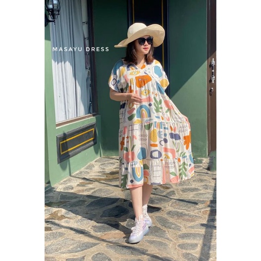 BISA COD MASAYU DRESS MOTIF DASTER PENDEK HOMEDRESS DAILY DRESS DRESS FASHION KOREA JUMBO BAJU HAMIL