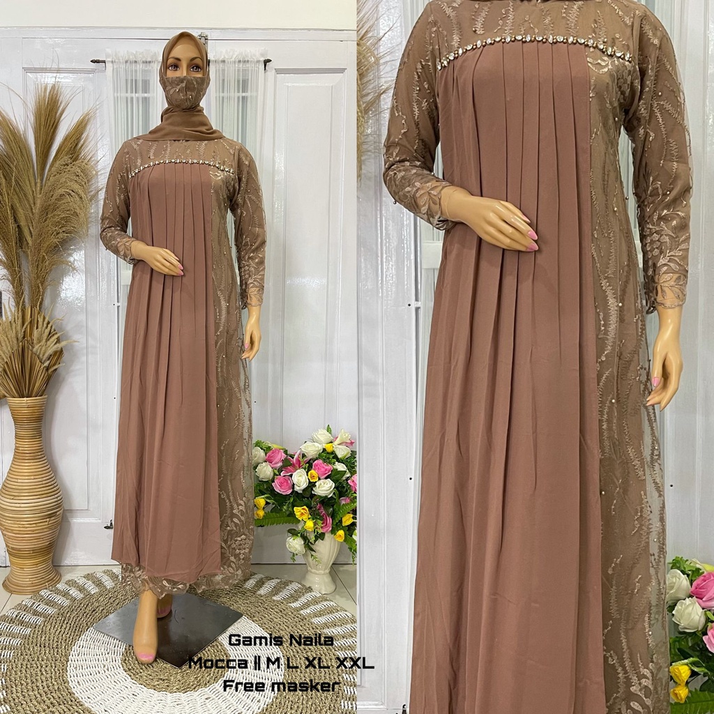 GAMIS NAILA / DRESS BRUKAT PARTY WANITA / BAJU PESTA WANITA / BAJU GAMIS MODERN / GAMIS BRUKAT