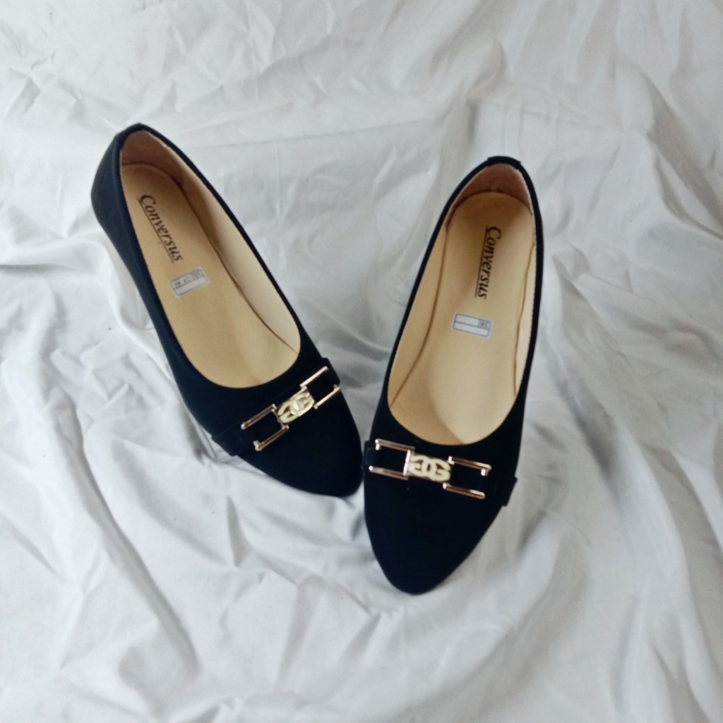 Sepatu Flatshoes Wanita Terbaru 2022 | Flat Shoes Cewek Spatu Balet Termurah-Hitam