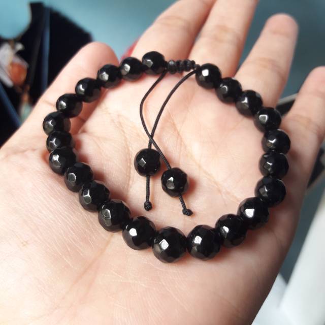 Gelang batu alam natural black onix faceted