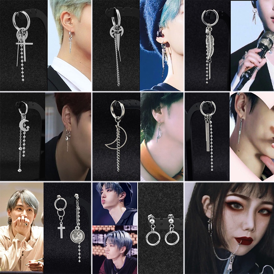 2021 Anting Gantung Panjang Tindiktusuk Fashion Korea Hip Hop Punk Aksen Rantai Untuk Priawanita