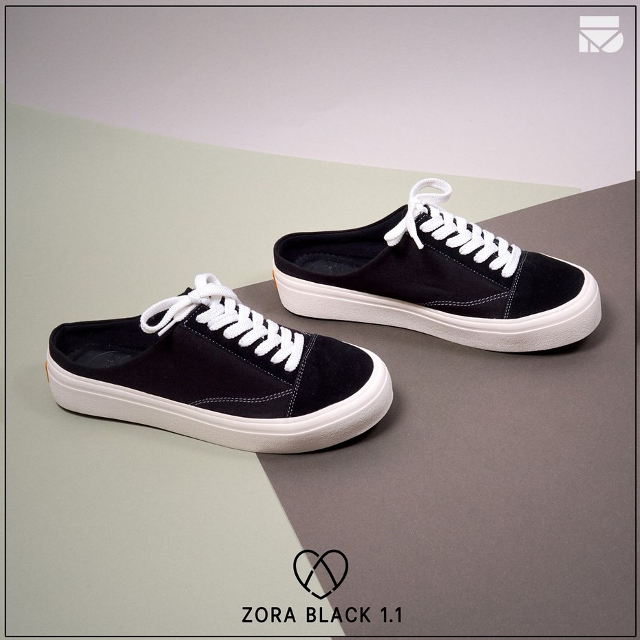 Zora Black | Sepatu Sneaker Slop Slip Simple Wanita Cewek Women Sneakers Footwear | FORIND Favshoes