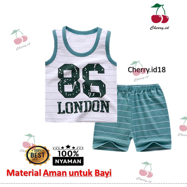 Cherry COD Setelan Bayi Tanpa Lengan / Setelan Kaos Anak Kutung / Singlet Bayi Import STL01