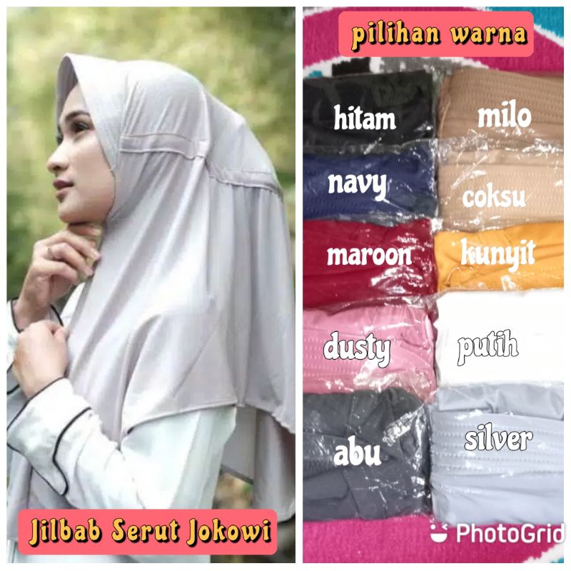 Jilbab Instan Serut Jokowi Pet Jersey Hitam Putih Abu Silver Navy Maroon Milo Coksu Kunyit Dusty