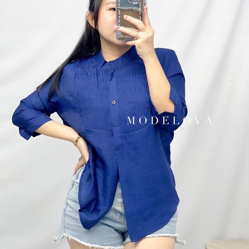 MDLV - 5292# Dorrisa Pleated Bust Top Blouse Korea Blouse Premium Blouse Import Fashion Import