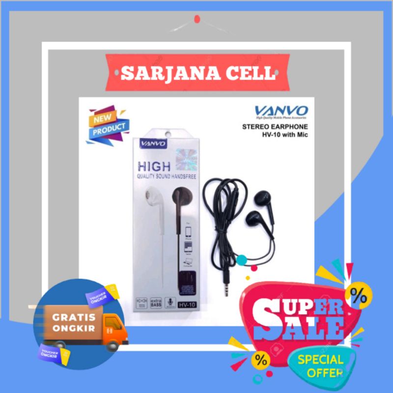 Headset Vanvo HV-10 Hf HV10 Earphone Stereo With mic Extra Bass High Quality Sound Handsfree | ORIGI