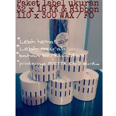 

Paket label barcode 32x18mm + ribbon 300x110 (5 roll label isi 10rb)