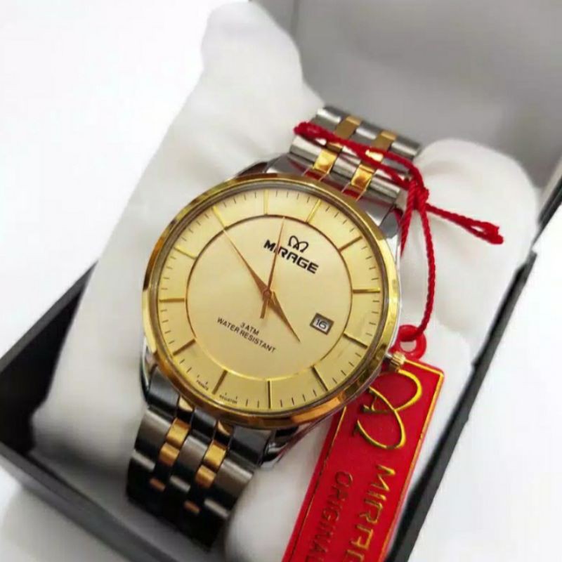 jam tangan pria;MIRAGE M8544BRP-Lkombi~ORIGINAL WATER RESISTANT~TGL~STAINLES