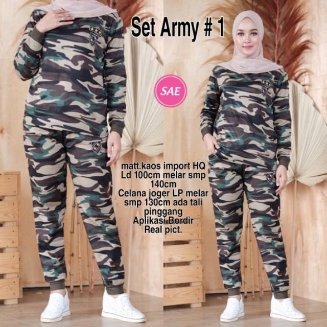 Setelan senam army - set senam  aerobic army-set senam aerobic-set senam zumba- baju fitnes