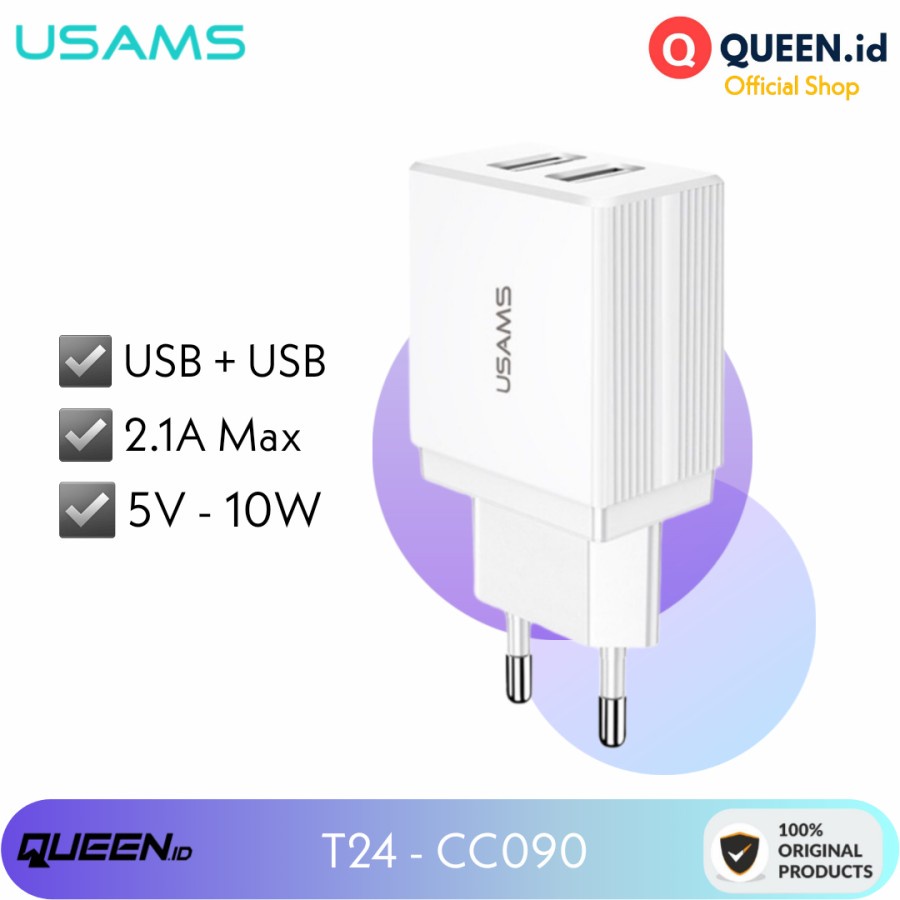 USAMS Charger Adaptor Dual USB PORT 2.1A CC090 - Charger universal T24