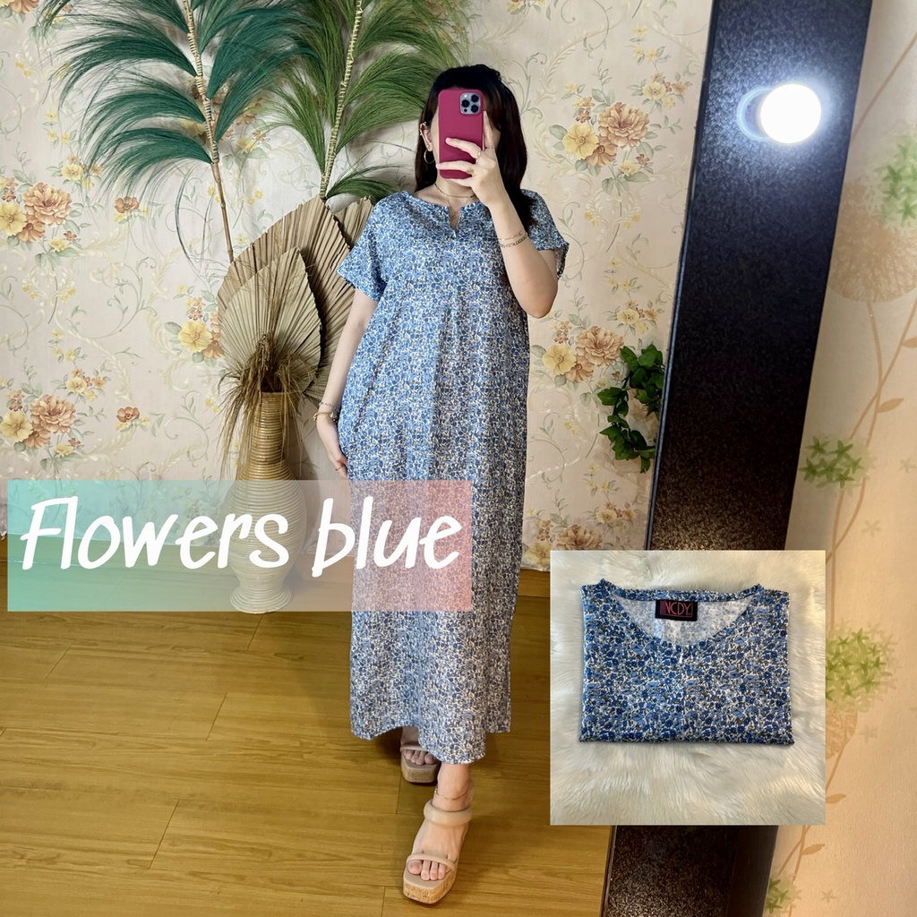 PART1 NCDY HOMEWEAR DASTER PANJANG SEMATA KAKI LD 130cm BUSUI FRIENDLY JUMBO-Flowers blue