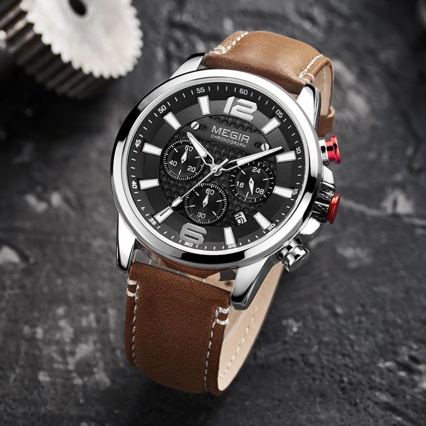 MEGIR 2156 Jam Tangan Pria Analog Chronograph Tali Kulit Luminous WATCHKITE WKOS