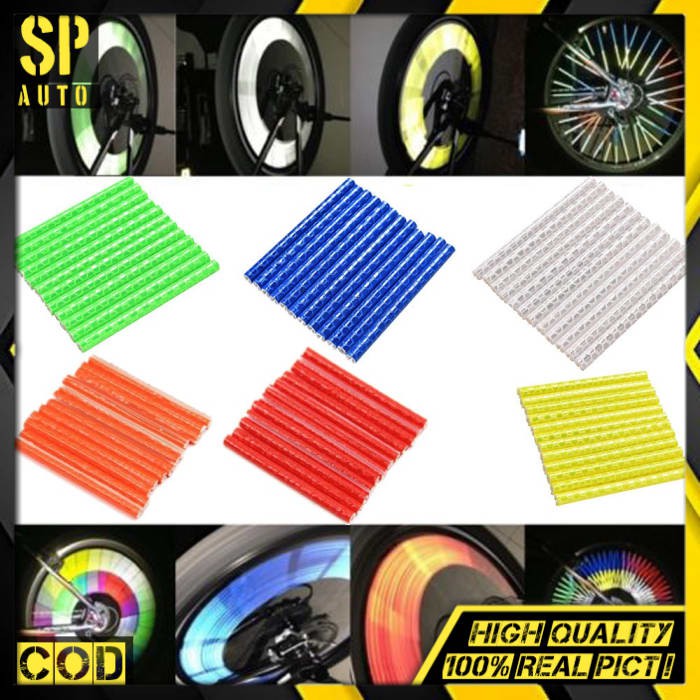 12 Pcs Hiasan jari jari Reflektor Aksesoris Sepeda warna warni Sh 37