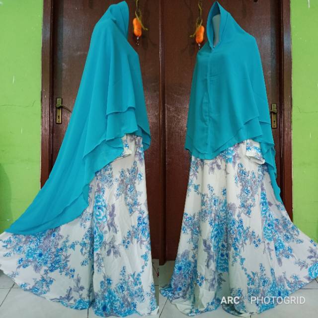 (LD 120) GAMIS JUMBO XXL XXXL PUTIH MOTIF CANTIK  AULIA SET KHIMAR JILBAB TERBARU