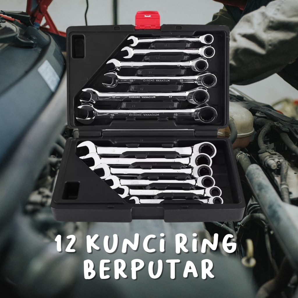 KUNCI RING PAS DENGAN KEPALA BERPUTAR SET 12 PCS