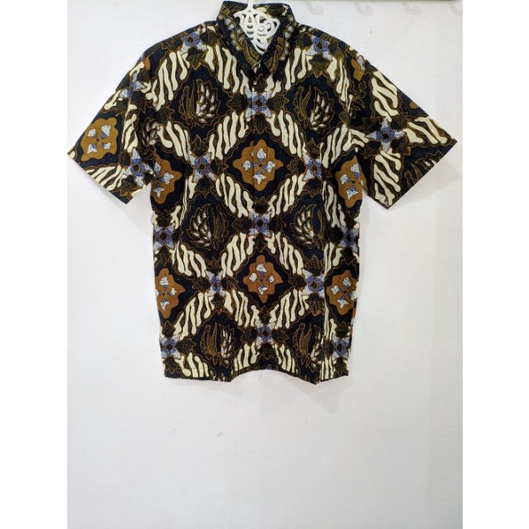 Baju Kemeja Batik Tangan Pendek Motif Parang Kusumo Navy Coklat Cowok Pria New