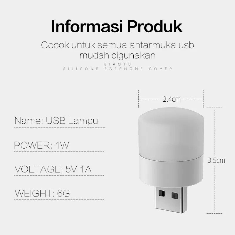 Lampu Tidur LED USB Mini Portable Lampu LED Emergency USB