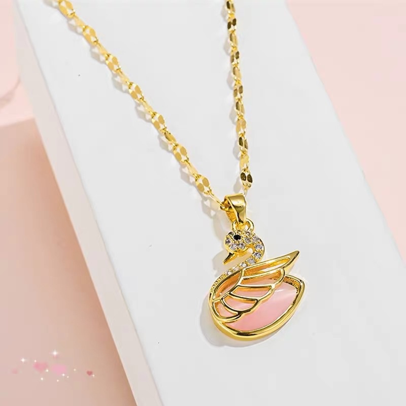 kalung angsa titanium asli cantik gold pink