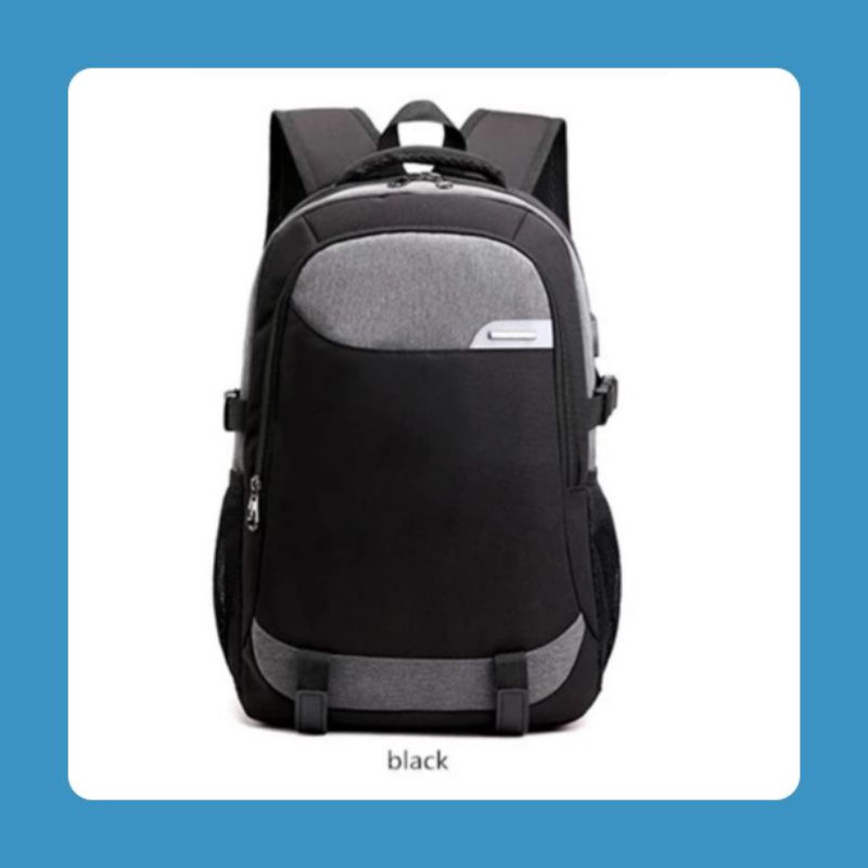 TAS RANSEL PUNGGUNG PLAT PRIA HITAM BACKPACK RANSEL SLOT  LAPTOP KOMBINASI TAS SEKOLAH/KULIAH EMOEMO