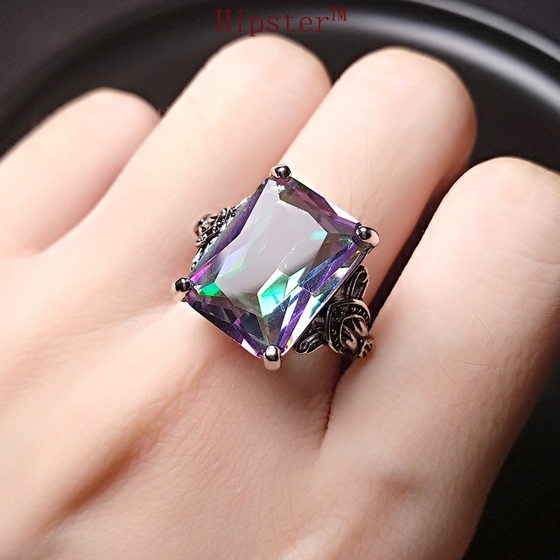 Hot Fashion Personality Luxury Inlaid Square Diamond Inspheration Adjustable Ring