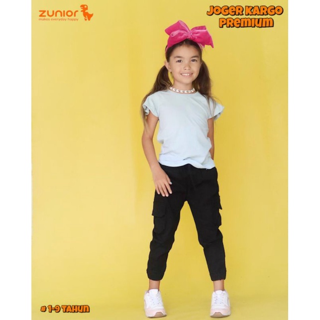 Celana Anak Jogger Cargo Zunior Premium Hitam