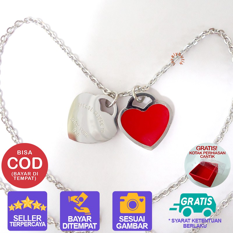 Lovelybutik Kalung Titanium Anti Karat V4lentin3 Kalung Wanita Titanium Liontin Love Panjang