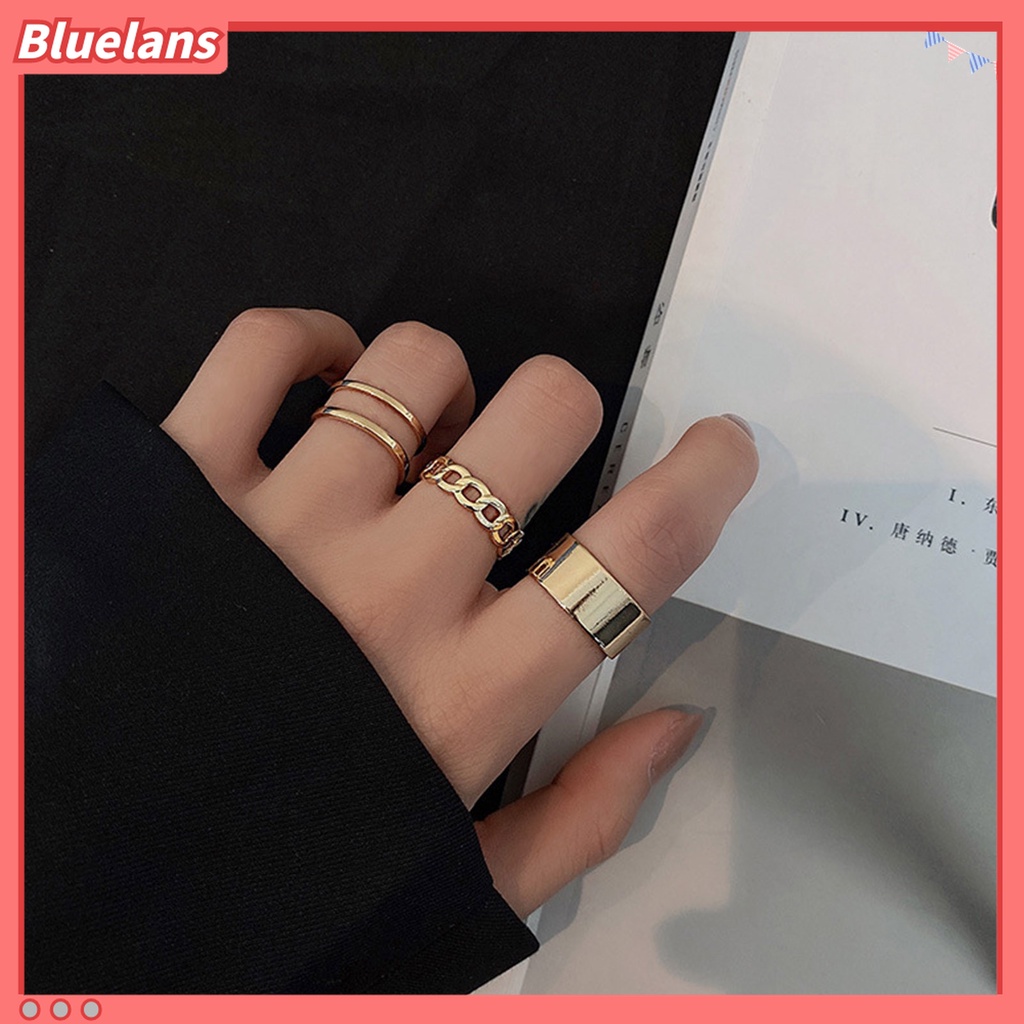 3pcs / Set Cincin Jari Model Terbuka Bahan Alloy Dapat Disesuaikan Gaya Retro Punk Hip Hop Untuk Wanita