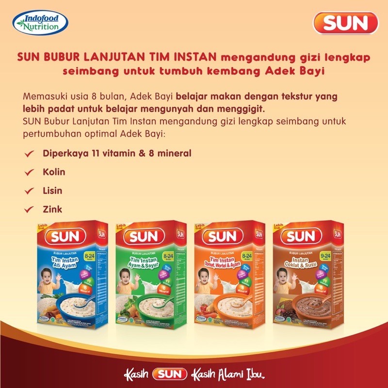 SUN Tim Instant 8+ Tomat, Wortel &amp; Ayam / Ati Ayam / Ayam &amp; Sayur 100 gr MPASI BAYI