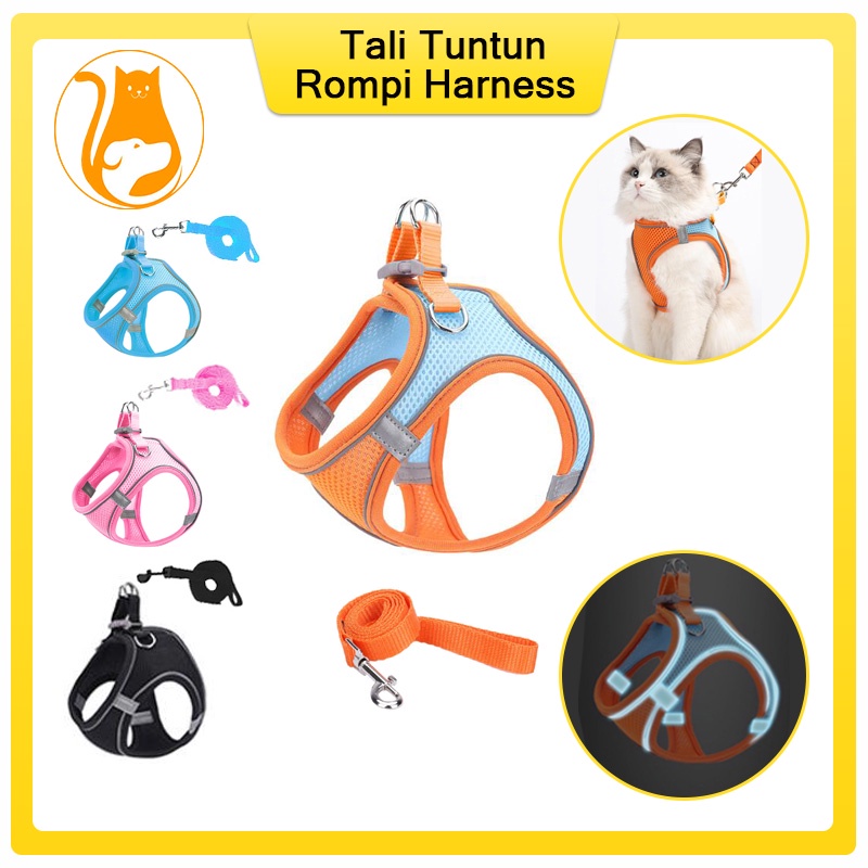 Tali Tuntun &amp; Rompi Harness Kucing Tali Kucing Harness Tali Tuntun Harness Kucing Anjing Rompi Glow In The Dark Harness Bahan Mesh Lembut Dengan Busa Untuk Anjing Kucing Ukuran Kecil Sedang