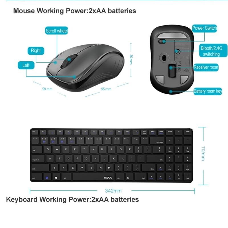 Rapoo 9060M Ultra Slim Muilti-Device Mouse Keyboard Combo Metal