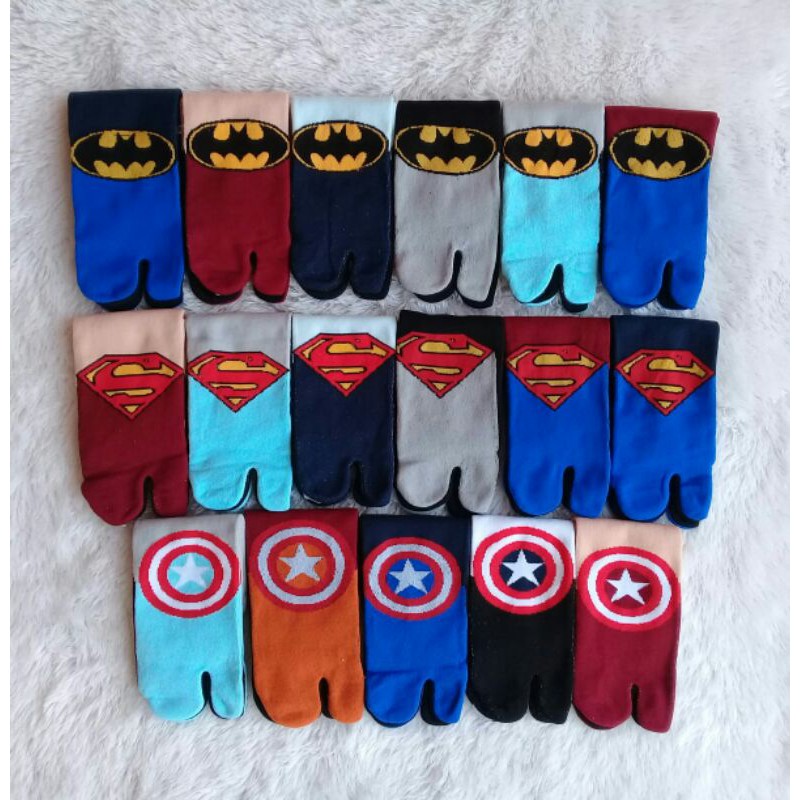 Kaos Kaki Jempol Anak Laki2/Cowok Motif Kartun Superhero, Superman, Batman, Spiderman, Captain America, Iron man (Murah, Panjang, Tapak Hitam)