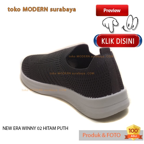 Sepatu anak casual slip on kain rajut NEW ERA WINNY 02 HITAM PUTIH