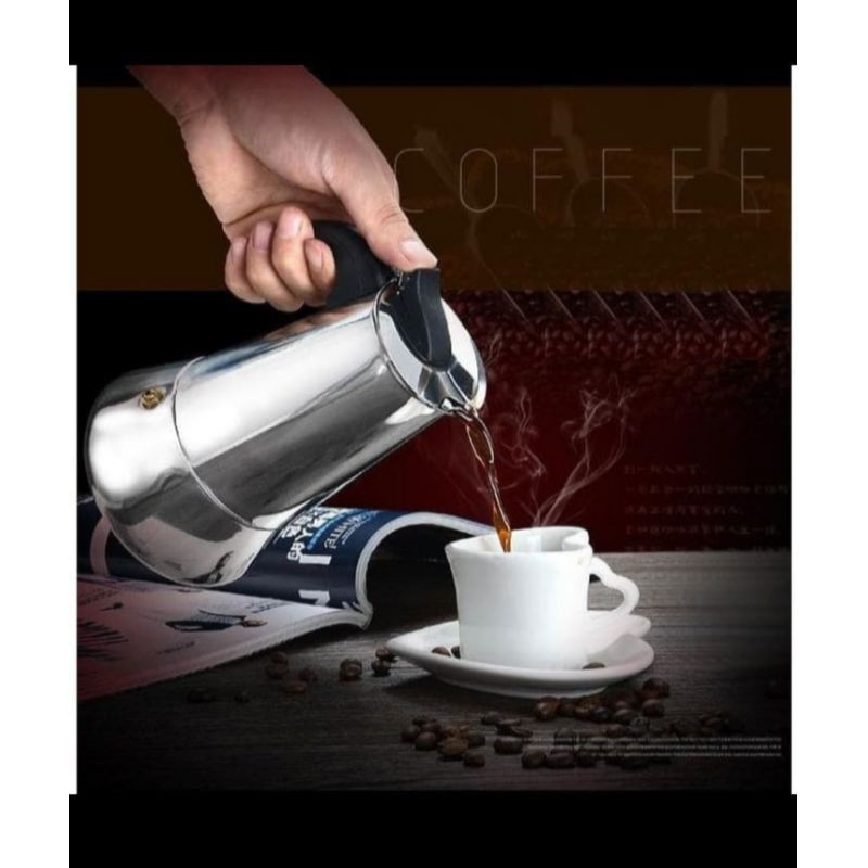 300ml Teko Kopi Moka Pot Stainless Espresso Coffee Maker untuk 6 cup Alat Seduh Kopi Modern ekpreso coffee espresso coffe espreso kopi maker esspresso