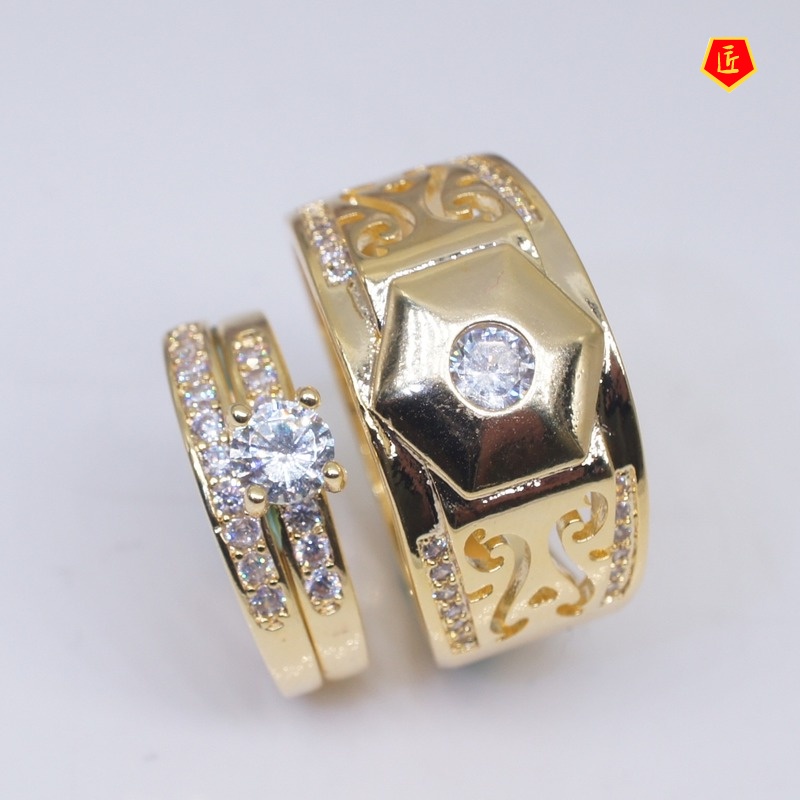 [Ready Stock]Personality Elegant 18K Gold Couple Ring Set