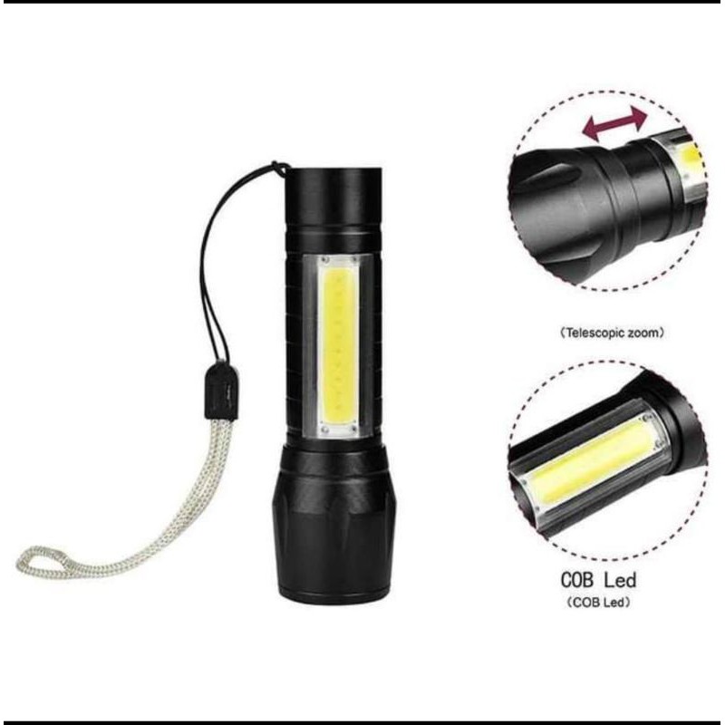 TaffLED Senter LED USB Rechargerable Q5 + COB 2300 Lumens - Black