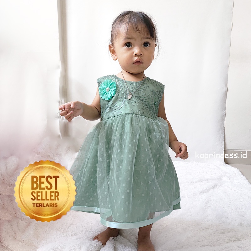 Gaun Bayi Perempuan 6 12 Bulan Dress Anak Perempuan 1 Tahun 2 Tahun Baju Ulang Tahun Bayi Pesta Sleveeles Bahan Polkadot KA116