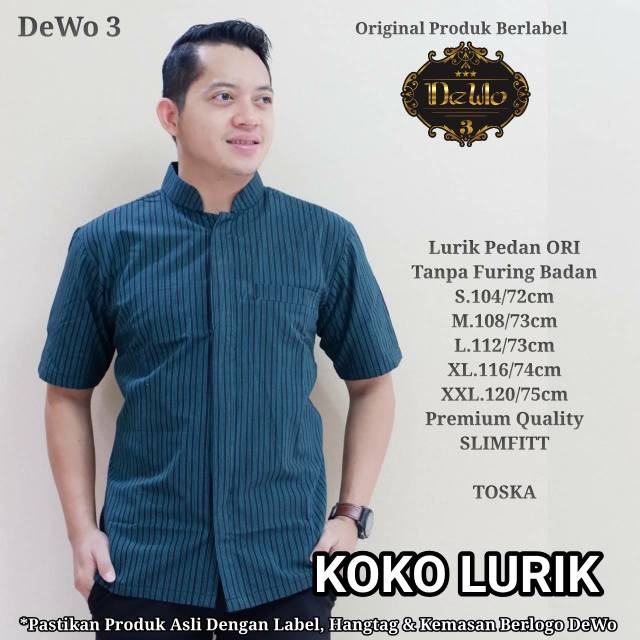 Batik Kemeja Lengan Pendek Koko Lurik Batik Premium Quality Full Furing Ori by Dewo