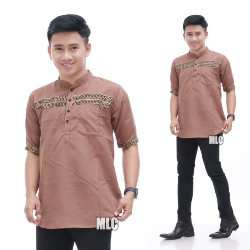KOKO KURTA PENDEK MOTIF FF || KOKO SYUBBANUL MUSLIMIN TERBARU-Cream