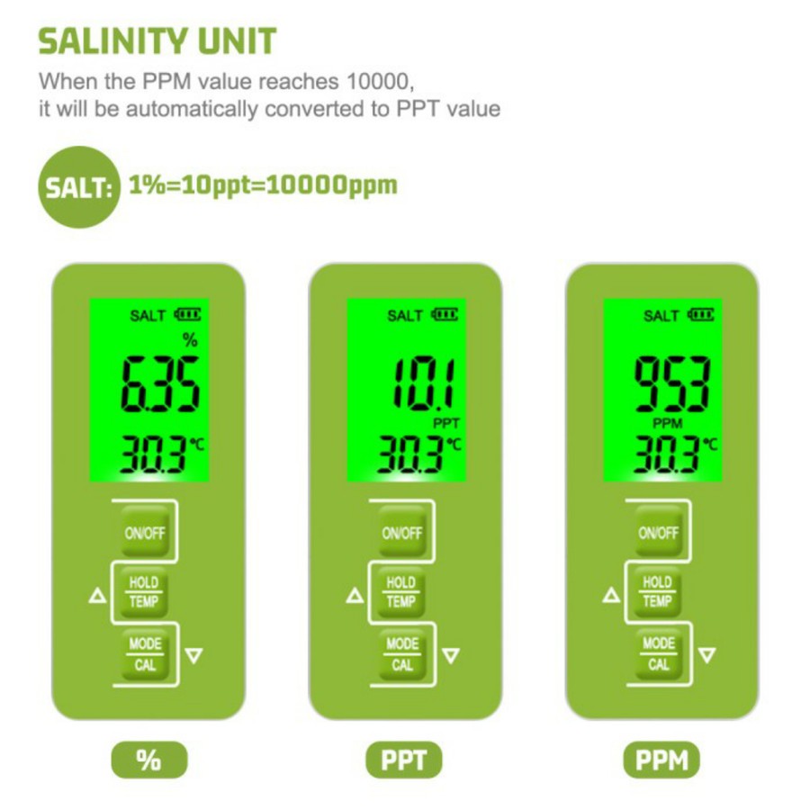 Water Tester TDS Meter 5 in 1 TDS EC Salinity SG Temperature C-100