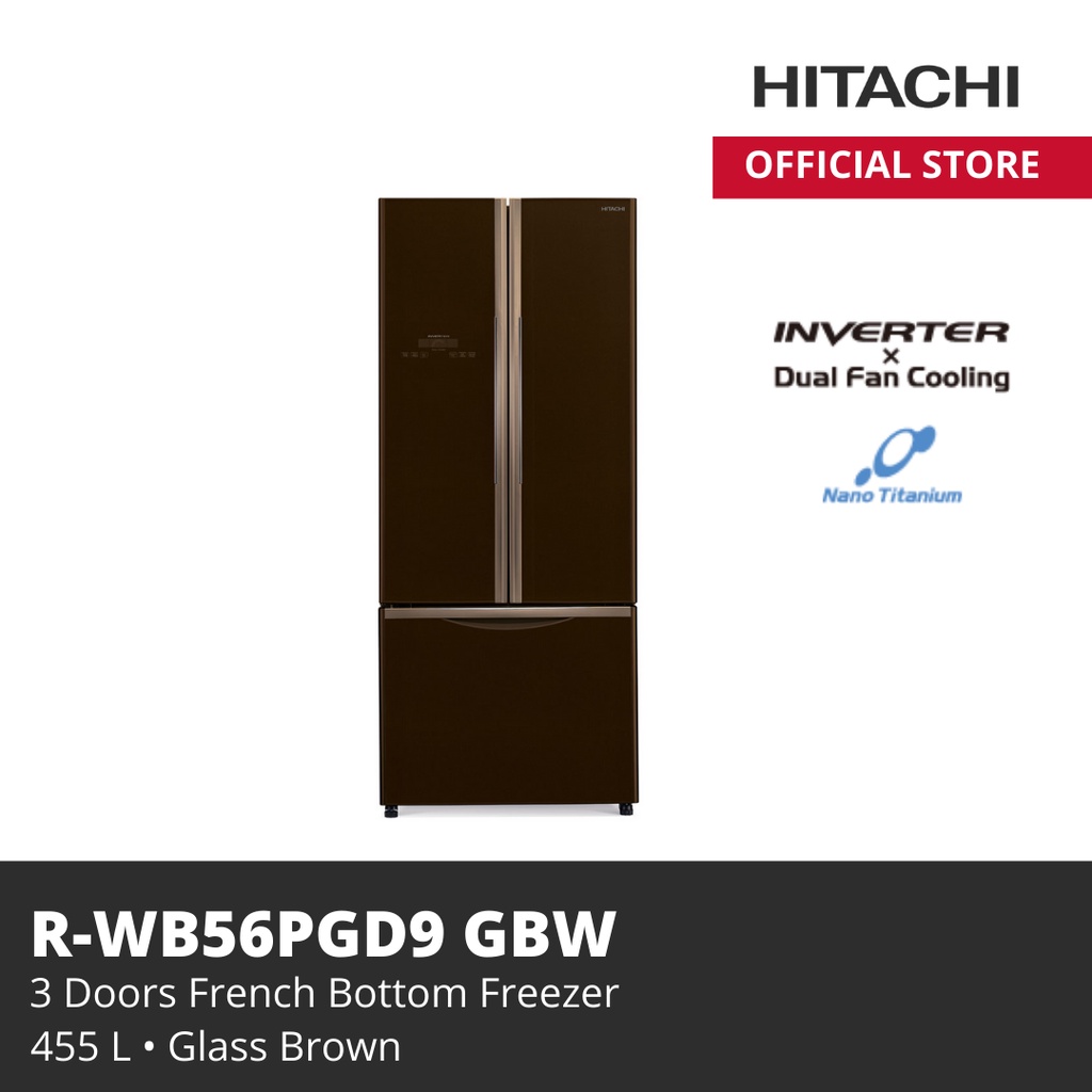 Kulkas hitachi  R-WB56PGD9 GBW 455 LFRENCH BOTTOM FREEZER