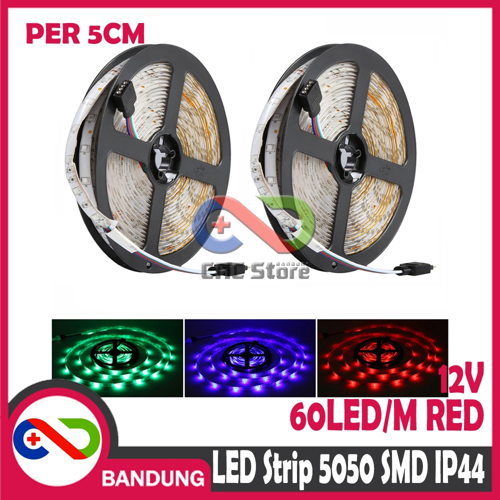 LAMPU LED STRIP LIGHT MERAH 5050 SMD IP44 OUTDOOR 5 CM WATERPROOF